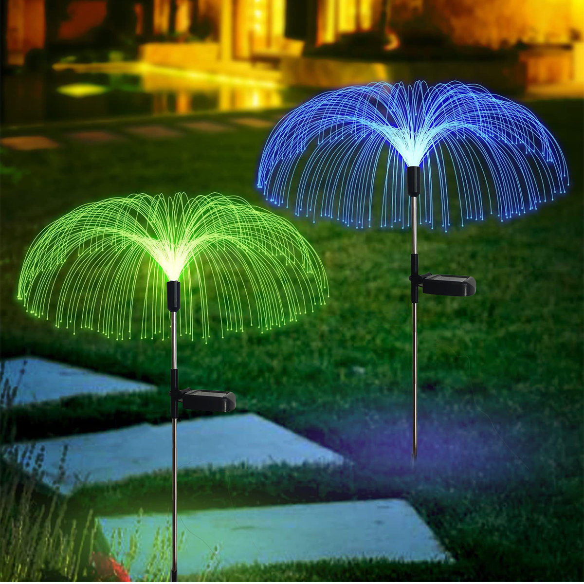 Solar Single Layer Fiber Optic Jellyfish Lights Outdoor Patio Ambient Light Garden Decoration Landscape Lights