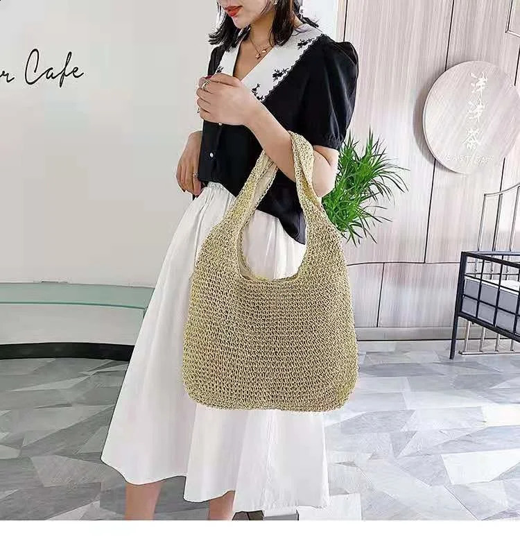 Summer Straw Bag For Women Woven Handmade Handbag Large Capacity Lady Tote Vacation Beach Rattan Shoulder Bolsa 240723