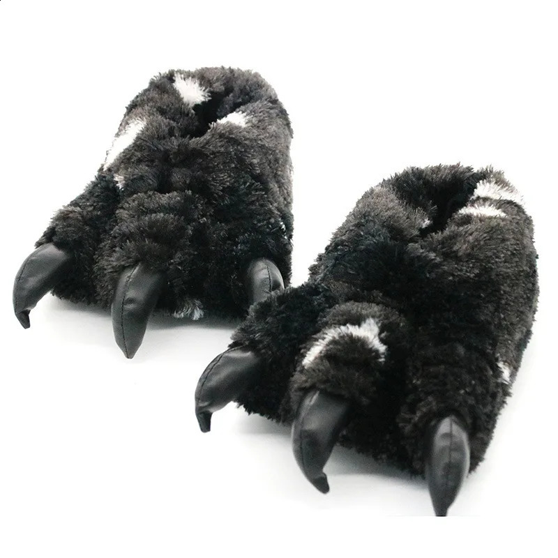 Animal Bear Claw Slippers for Man Women Funny Chunky Furry Slippers Men Plush Warm Beast Paw Fur Shoes Slides Indoor Flip Flops 240719