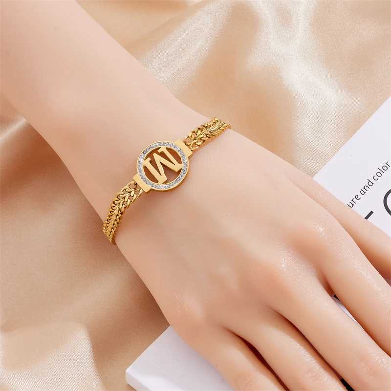 Charm Bracelets DIEYURO 316L Stainless Steel Letter M Bracelet for Womens New Party Gift Fashion Bracelet Jewelry Pulseras Mujer J240719
