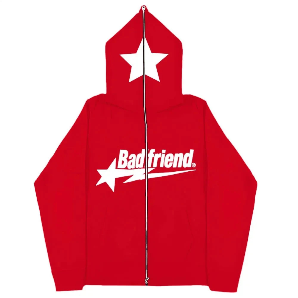 Badfriend Ins High Street Y2K Unisex Inner Fleece Hoodies Sweatshirt Fulll Zipper Loose Oversized Mens Womens Streetwear 240716