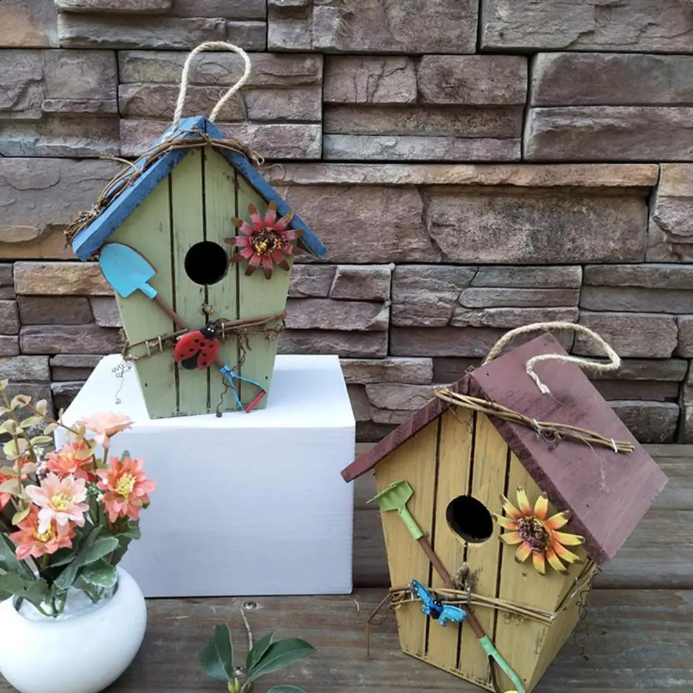Bird House Birdcage Painting Outdoor Garden Yard Hanging Cottage Feeder Nest Crafts Birdhouse Pet Products Bird Accessories 240723