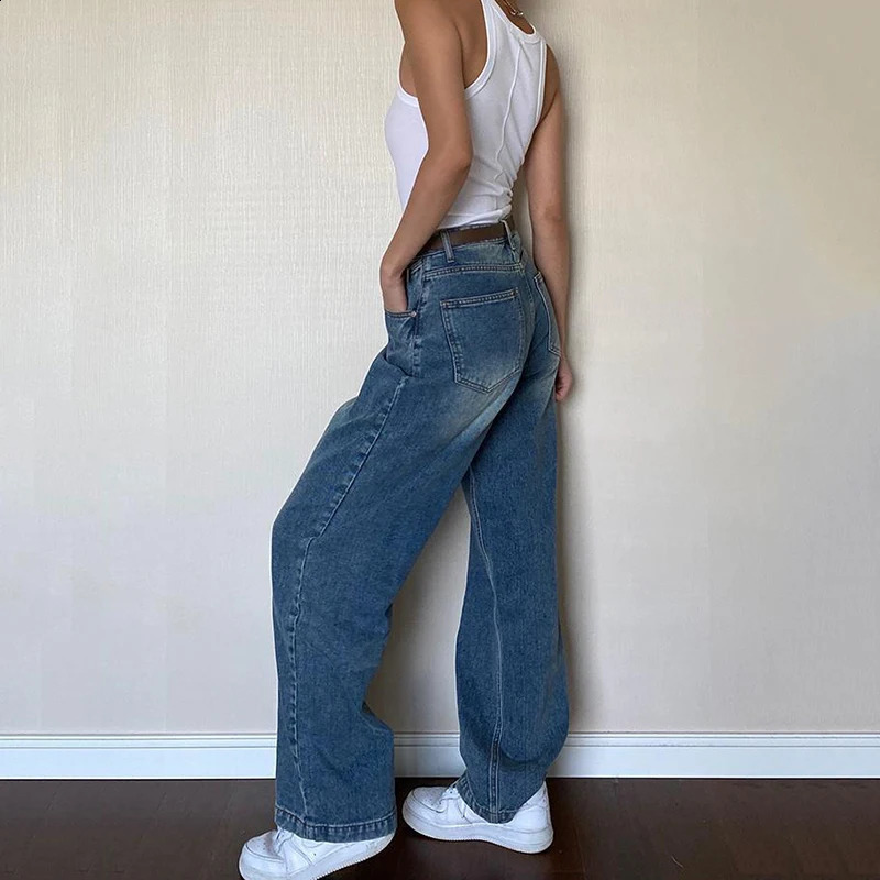 Rimocy 2024 Dark Blue Baggy Jeans Women Grunge Y2K High Waist Wide Leg Denim Trousers Woman Fashion Boyfriend Mom Pants Female 240821