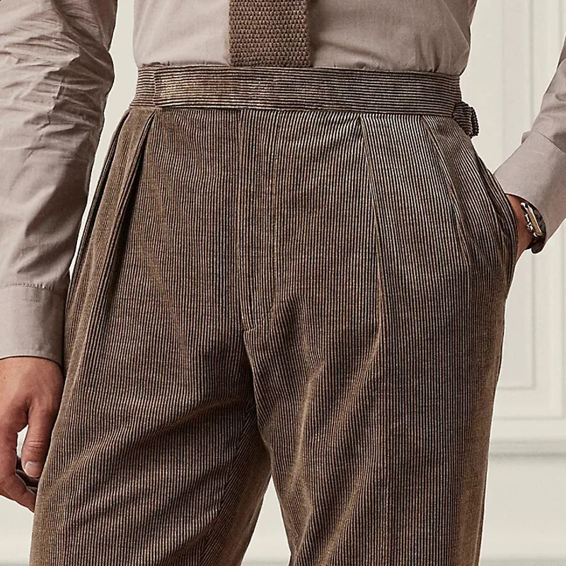Cotton Corduroy Mens Pants SpringSummer Product British Fashion Elegant Style Brown Custom 240905
