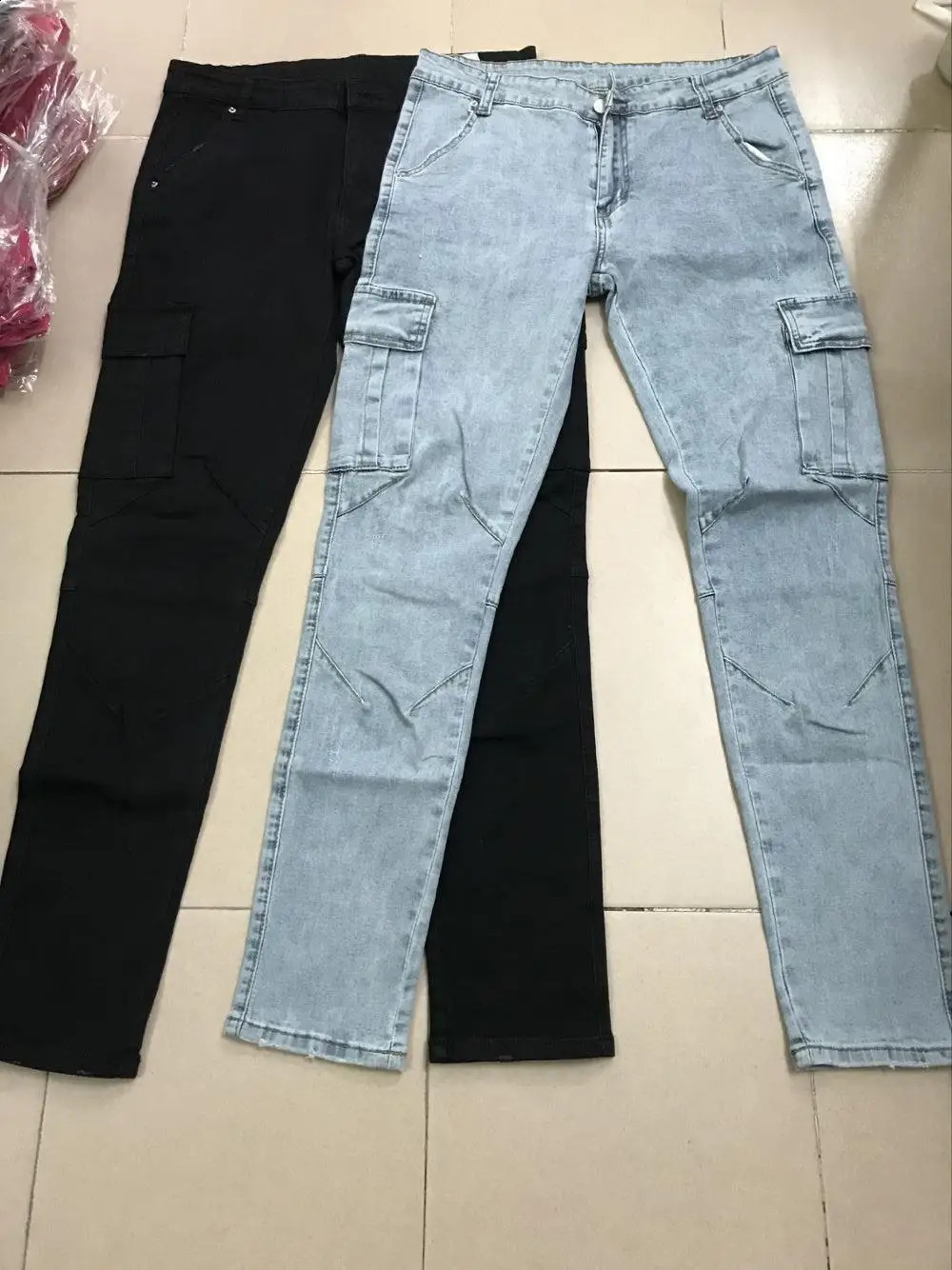 Mens denim cargo pants wrapped in multiple pockets ripped blue jeans spring hiphop boys clothing pencils mens 240816