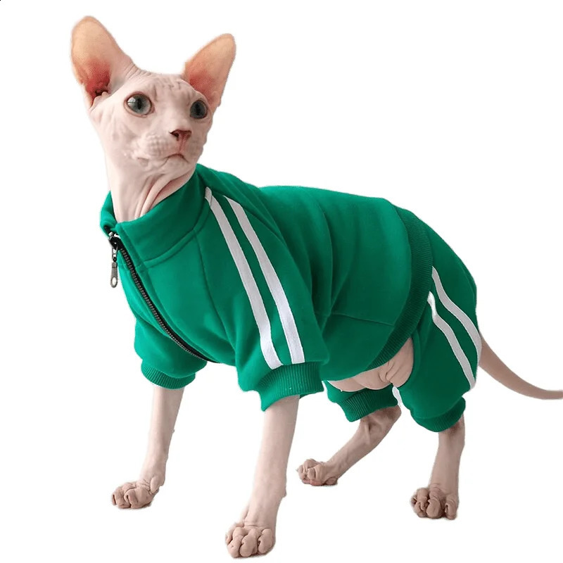 Sphinx Hairless Cat Clothes Autumn Winter Velvet Fourlegged Devon Rex Antipinch Zipper Outfit Kitten 240722