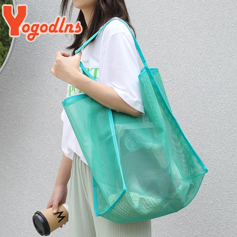 Literary Mesh Hollow Out Tote Bag For Women Summer Beach Handbag Large Capacity Shoulder Student Bookbags sac 240723