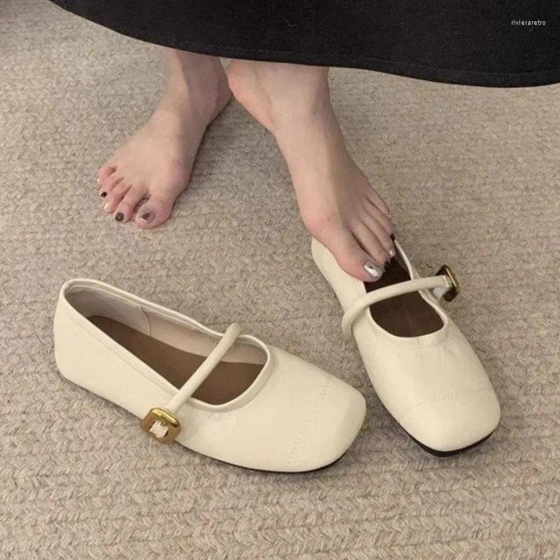 Casual Shoes Women's Mary Janes Designer Buckle Strap Flats Squre Toe Leather Soft Female Black atos Mujer 1828N