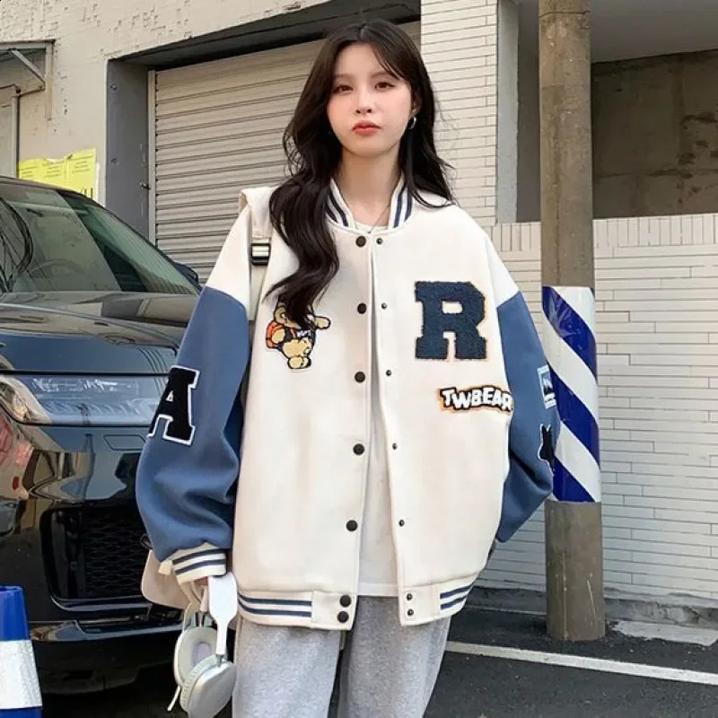 Hip Hop Varsity Bomber Y2k Jacket Women Spring Baseball Jackets Streetwear Baseball Coat Casual High Quality Patchwork Outwear 240808