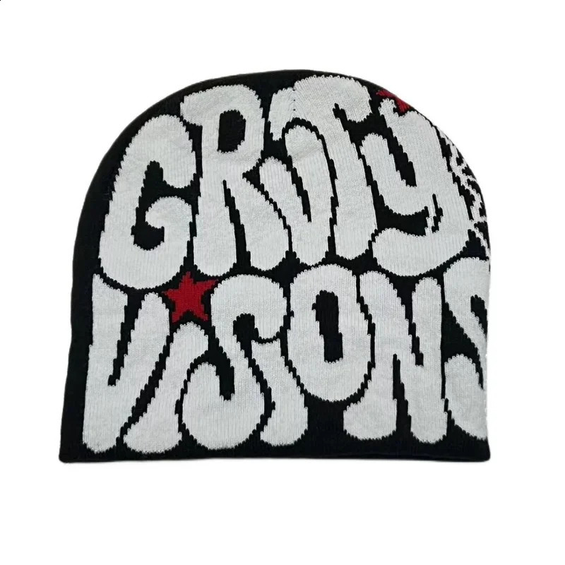 Pullover Beanie Hat Men Women Letter Spider Web Pattern Knitted Beanies Autumn Winter Warm Hip Hop Y2k Bonnet Acrylic Cap 240716