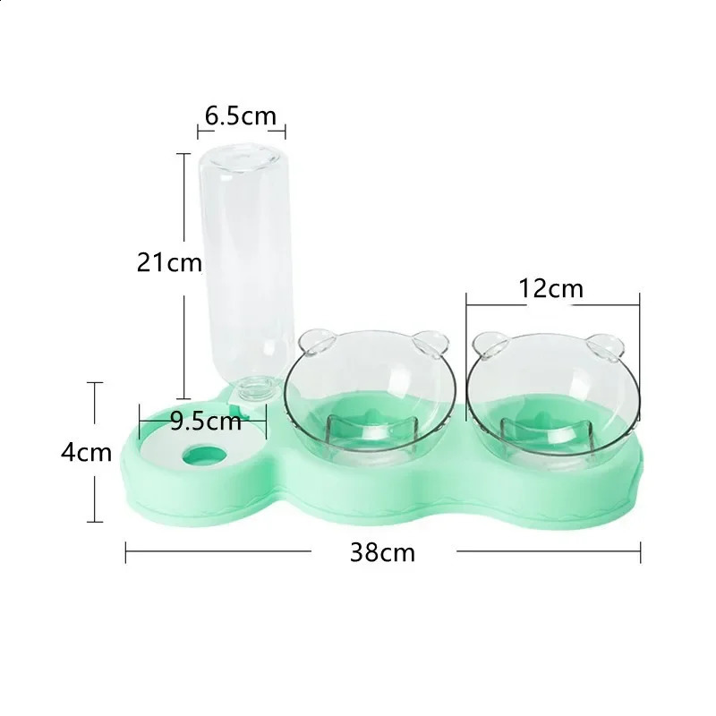 Pet Automatic Water Dispenser Dog Cat Food Feeder With Drinking Raised Stand Double Dish Anti-knockover Bowl