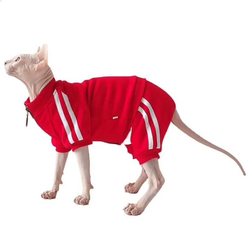 Sphinx Hairless Cat Clothes Autumn Winter Velvet Fourlegged Devon Rex Antipinch Zipper Outfit Kitten 240722