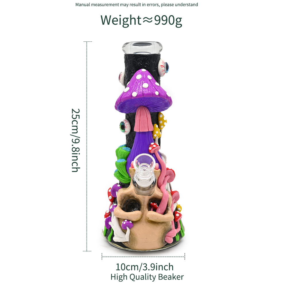 Glass Beark Bong With Cute Evil Eyes,Glow In Dark,Mushroom Bong,Monster & Skull Pipe,Borosilicate Glass Water Pipe,Hand Painted,Polymer Clay Glass Smo - view 7