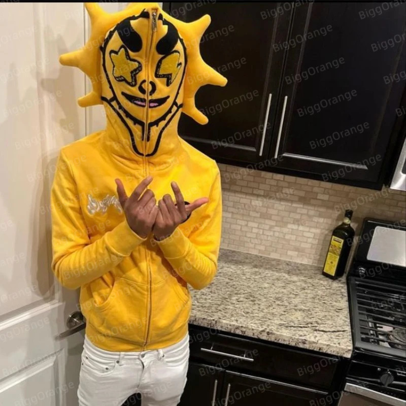 Retro Lazy Style Hoodie for Women Loose Fun Multi Angle Full Zip Hoodie Y2k Casual Sweatshirt Jacket Harajuku American 240717