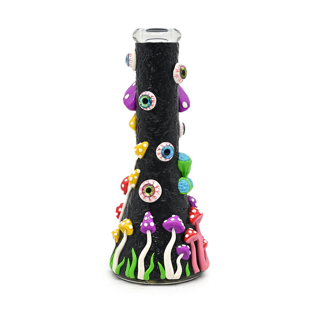 Glass Beark Bong With Cute Evil Eyes,Glow In Dark,Mushroom Bong,Monster & Skull Pipe,Borosilicate Glass Water Pipe,Hand Painted,Polymer Clay Glass Smo - view 6
