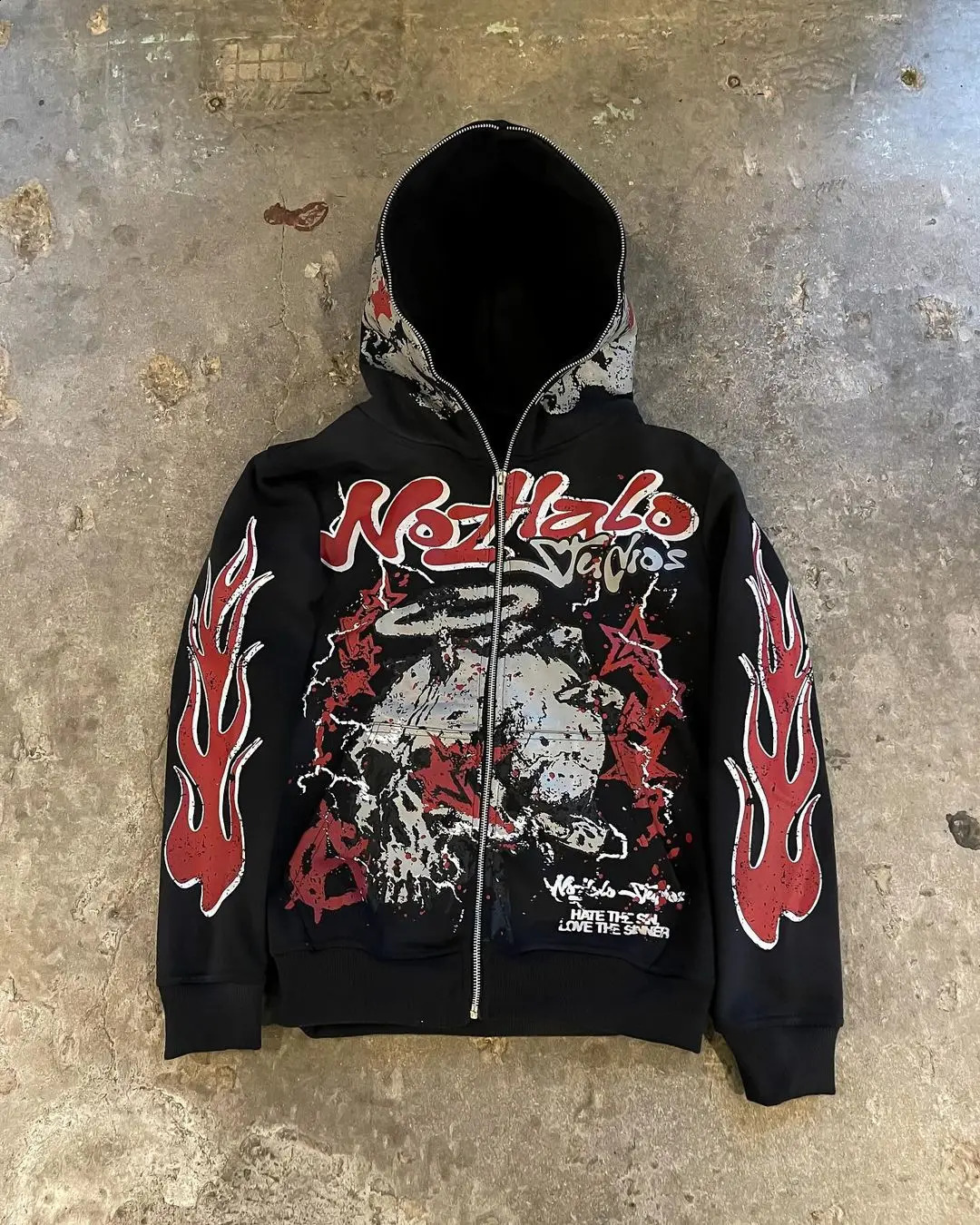 Harajuku Oversized Flame sleeves full zipper Hoodie Streetwear Vintage Tops Sweatshirt Goth Jacket Hoodies Women Y2k Clothes 240713