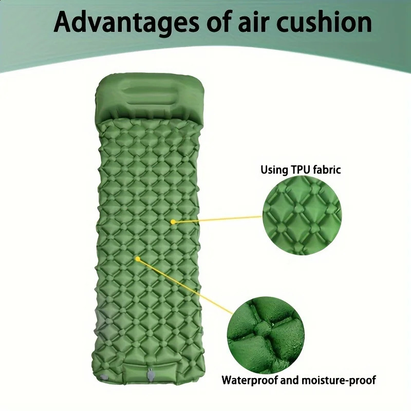 Outdoor Camping Inflatable Mattress Sleeping Pad With Pillows Ultralight Air Mat Built In Inflator Pump Hiking 240716