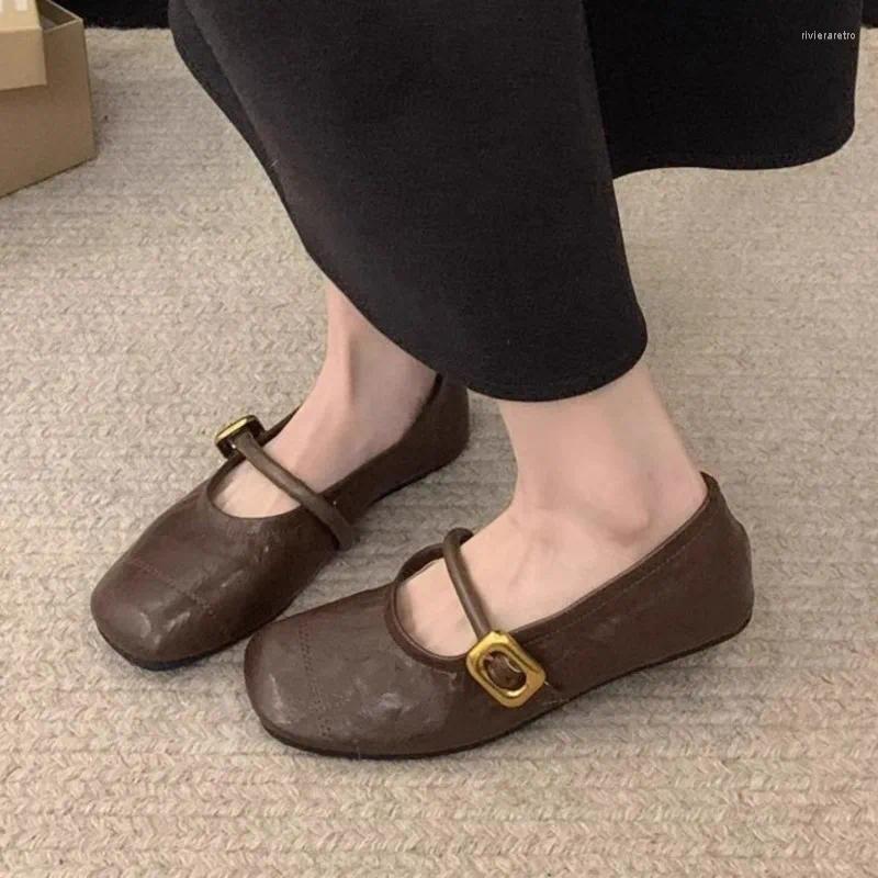Casual Shoes Women's Mary Janes Designer Buckle Strap Flats Squre Toe Leather Soft Female Black atos Mujer 1828N