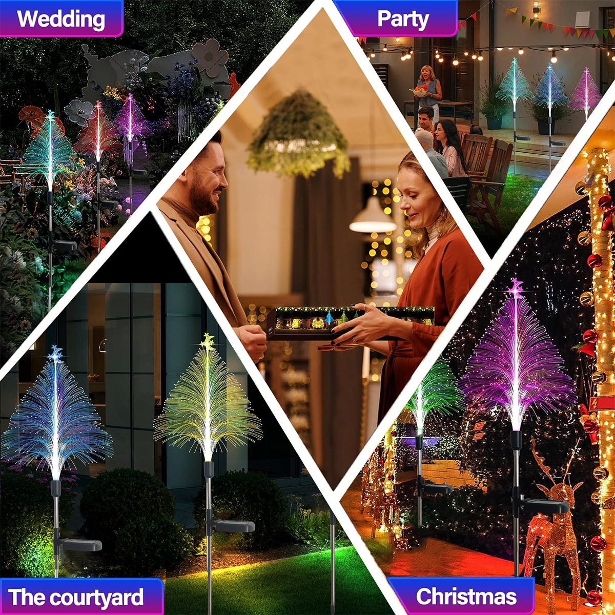 Solar Fiber Optic Moon Stars Christmas Tree Garden Lawn Lights Patio Lights Landscape Lights Decorative Lights