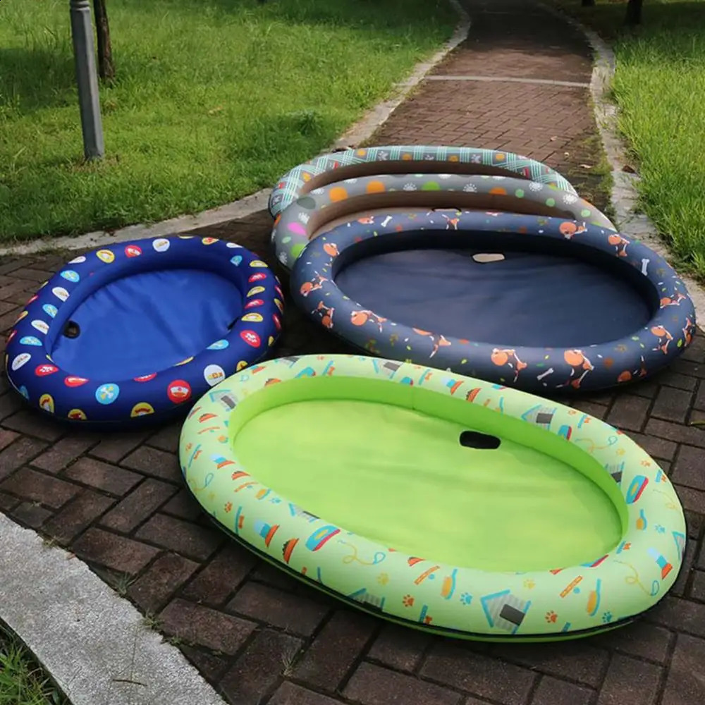 Print Inflatable Swimming Pool Pet Dogs Floating Raft Bed Water Play Cushion Pet Inflatable Hammock Summer Beach Toy For Dog 240723