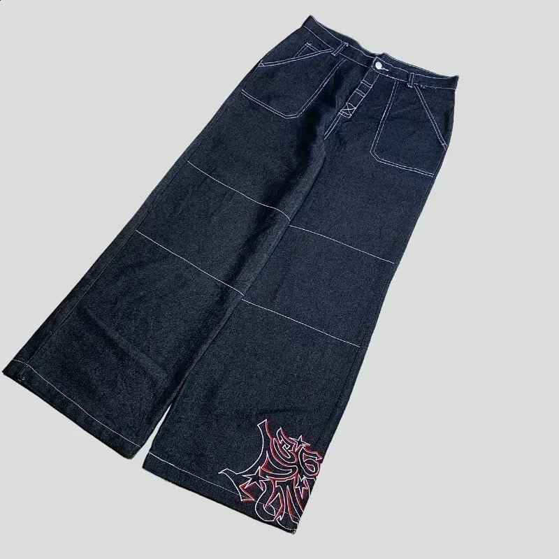 2024 High Street Hip Hop Printed Mens Jeans Loose Harajuku Retro Straight Wide Leg Casual Couple Pants 240724