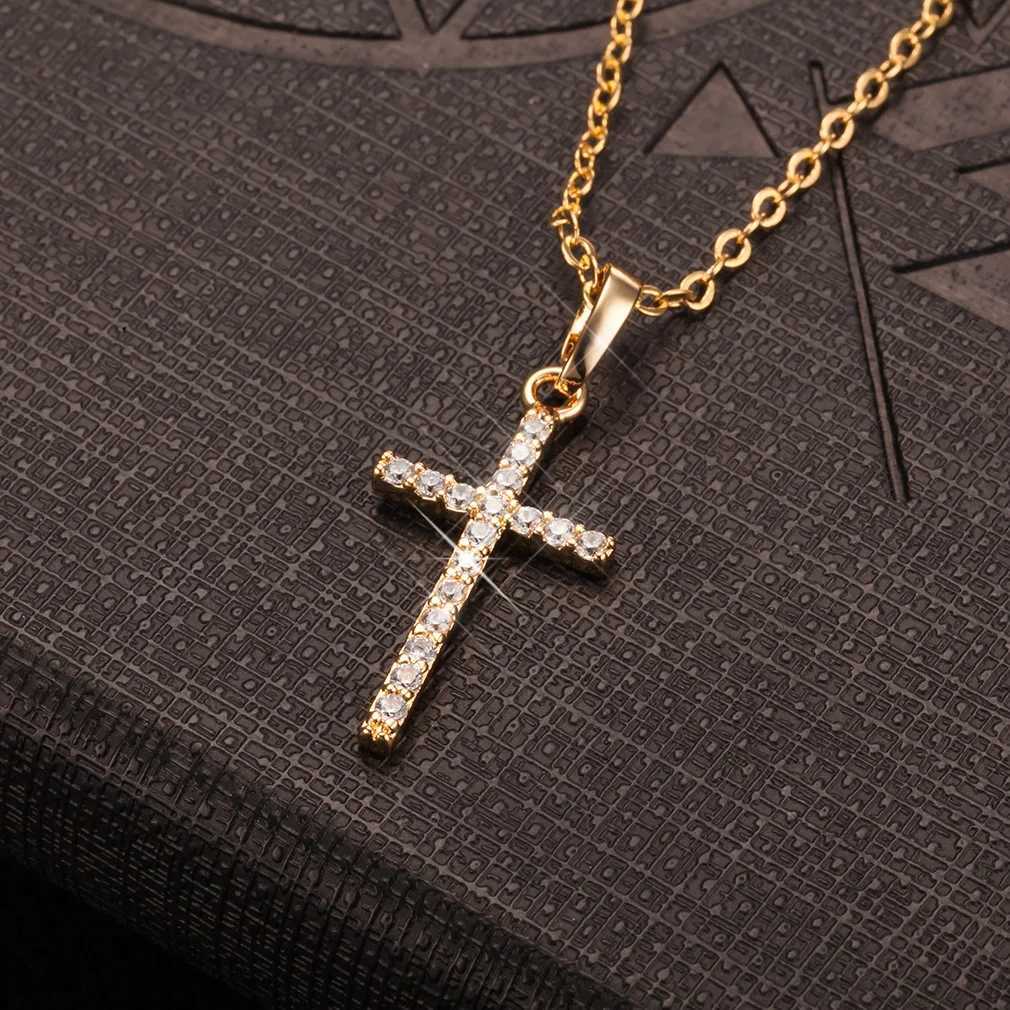 HipHop Fashion Cross Necklace For Women Crystal Zircon Men Necklace Metal Chains Choker Jesus Pendants Jewelry Gift W250616