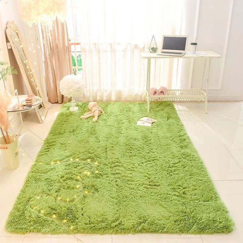 Fluffy Soft Green Living Room Carpet Large Furry Area Rugs Kids Mat Children Shaggy Bedroom Rug for Nursery Carpet 240723