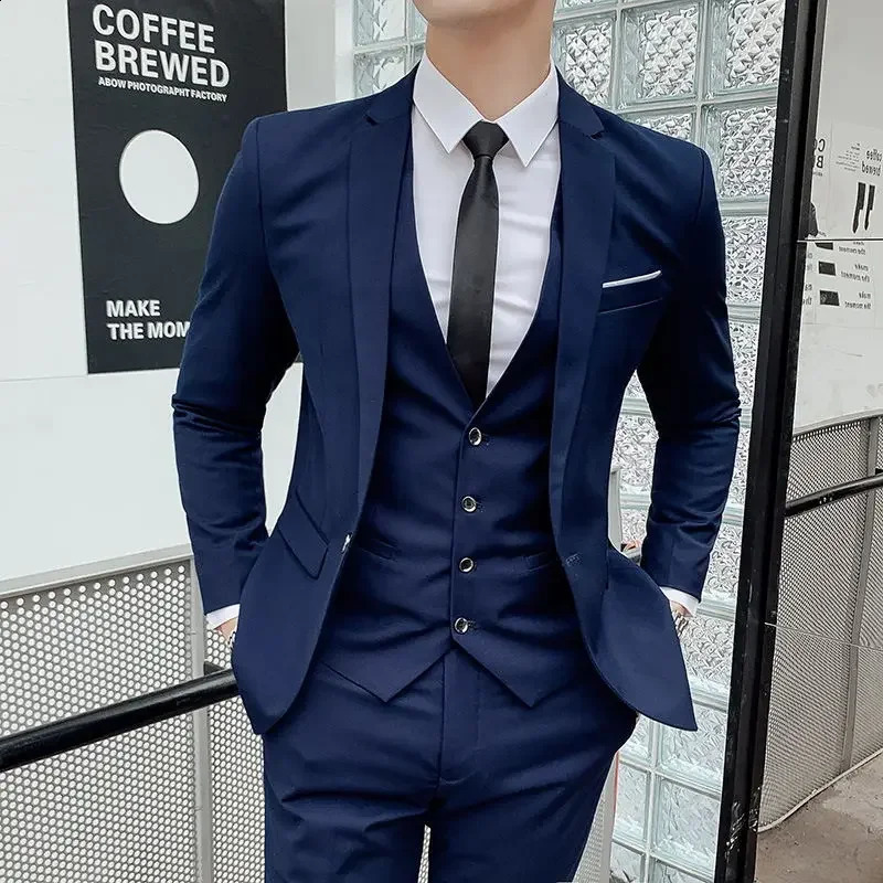 2024-Boutique 6XL Blazer Vest Trousers Fashion Business Gentleman Elegant Casual Formal Dress Korean Suit Three-piece Suit 240723