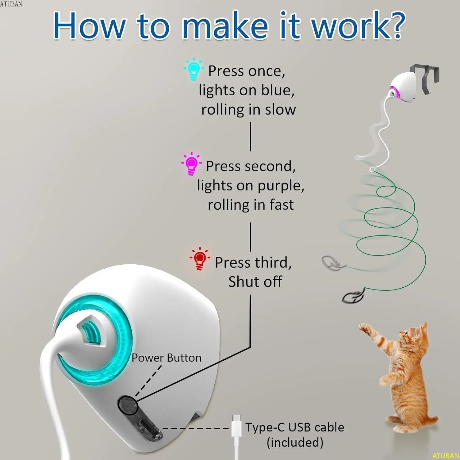 Cat Feather ToysHanging Electric Cat Toys for Indoor CatsRetractable Cat Teaser ToyExercise Kitten Toys Automatic Kitten Toy 240724