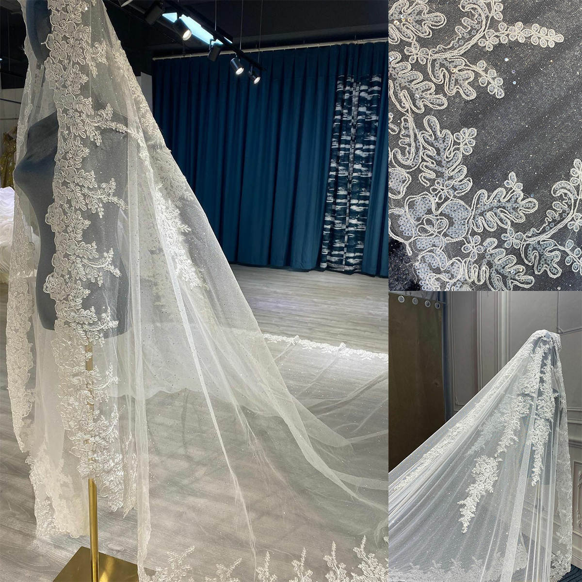 Shiny Wedding Veils Sequined One Layer Champagne White Ivory 3M Length Bridal Veil Custom Made Luxury Sprkling Long Head Dresses