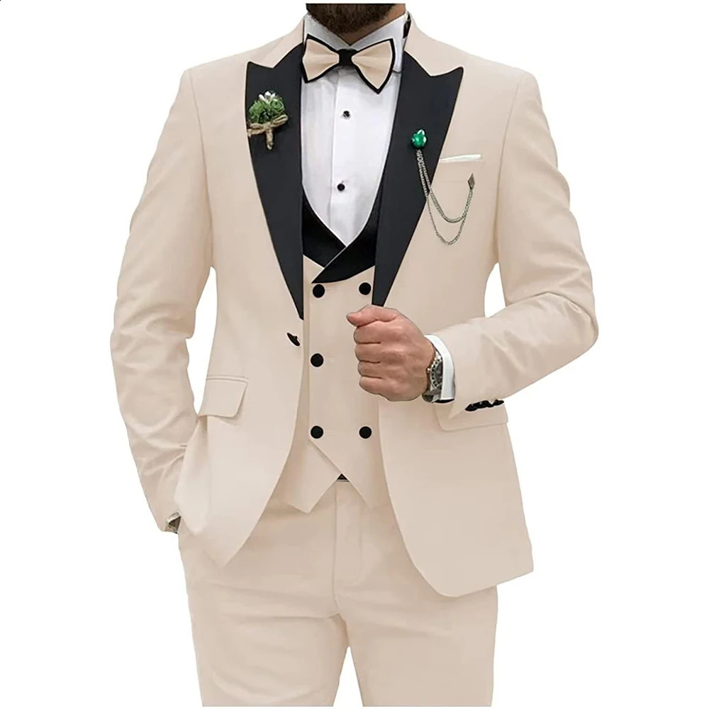 Slim Fit Male Suits Double Breasted Vest 3 Pieces Business Men Wedding Suit Blazer Vest Pants with Tie Terno Masculino 240723
