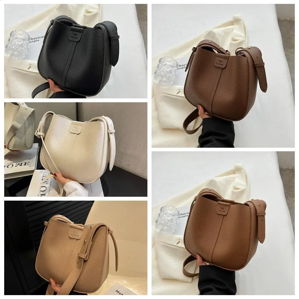 Fashion womens bag solid color Pu shoulder Bolsa bucket bag Korean high-capacity handbag inner bag cross body bag 240912