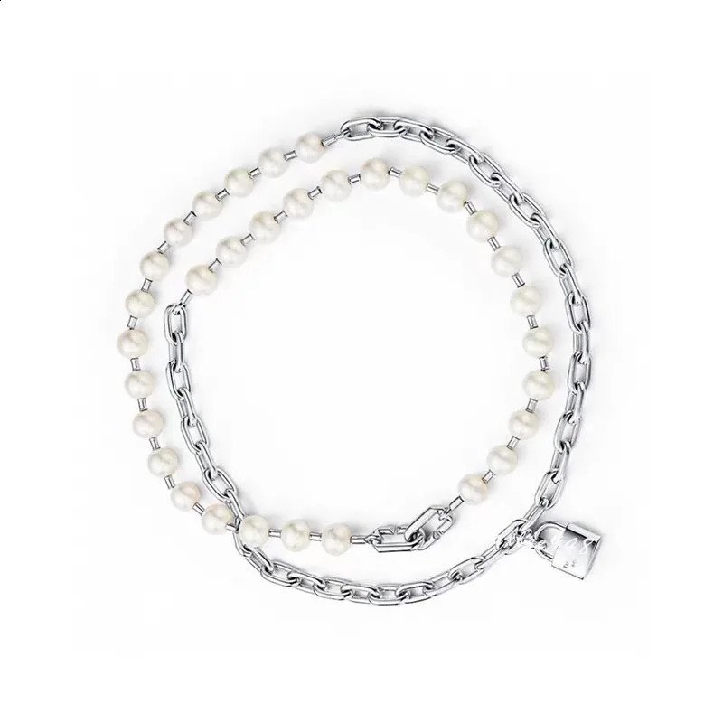 Designer Pearl Lock Pendant Women Sier Color Fashion Goth Jewelry Party Long Necklace Gift 240715