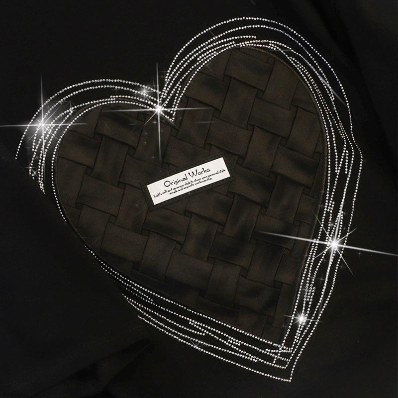2024 New Summer Loose Size 200kg Heavy Industry Love Hot Diamond Cotton Round Neck Short Sleeve T-shirt Women's Trend