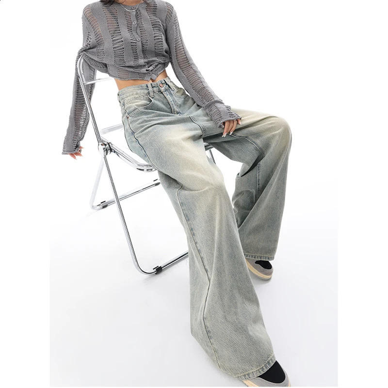 American Vintage Y2K Wide Leg High Waist Straight Jeans Pants Womens Casual Baggy Grunge Streetwear Style Denim Trouser 240812