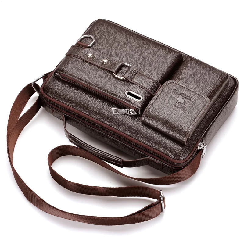 Fashion Mens Shoulder Bag Business Man Crossbody Bags PU Leather Male Handbag Briefcase Travel Messenger 240723