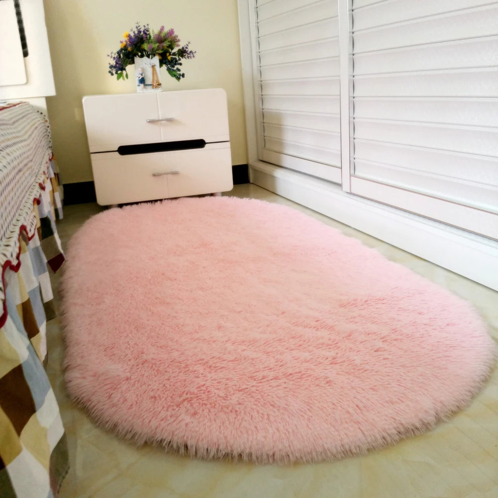 Oval White Pile Rugs Bedroom Rugs Living Room Carpet Non Slip ChildrenS Furry Rug Bedside Home Decor Plush Carpet Hand Washable 240723