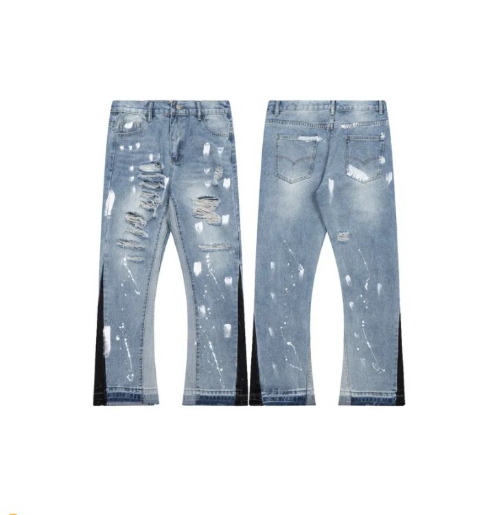 Designer Men's Jeans Gd American Retro Washed Letter Spliced Denim Trousers High Street Trendy Brand Couple Loose Straight Micro-Flared Long B5
