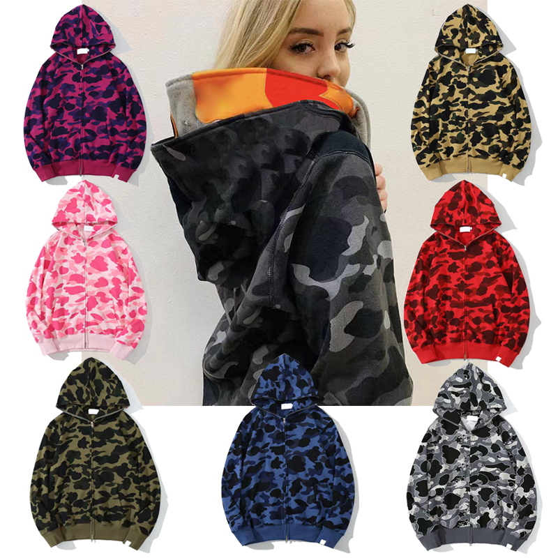 New Men's Designer Hoodie Women's Full Zip Shark Hoodie Black Camouflage Jacket Blue Hooded Sweatshirt Men's Women's Sweater Long Sleeve Technology Woolen Cardigan