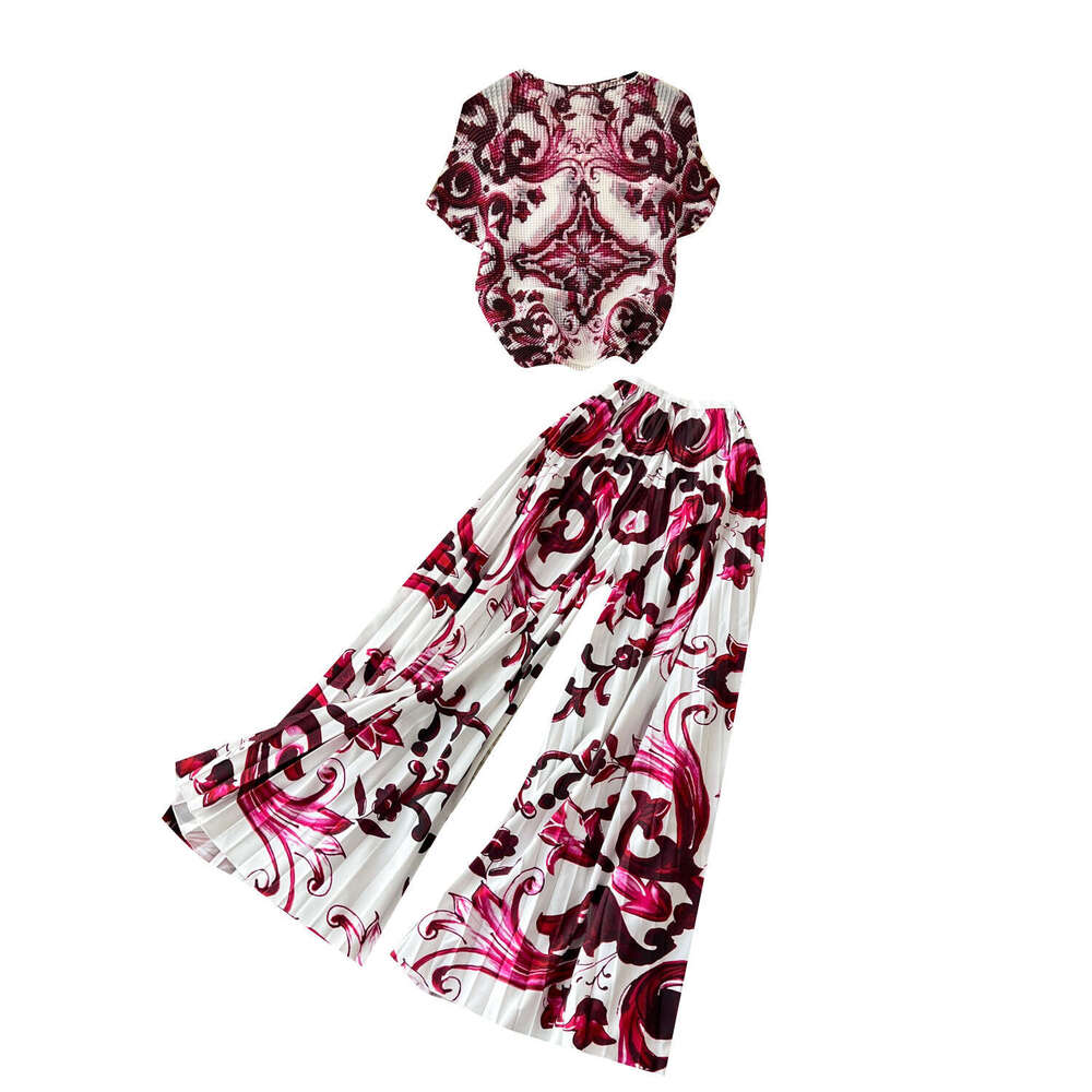 Light Luxury Cut Womens High-end Printed Fashion Set Summer Sleeveless Top+high Waisted Draped Micro Flared Pants Loose Waist SKINNY DRESS Oversize Dr