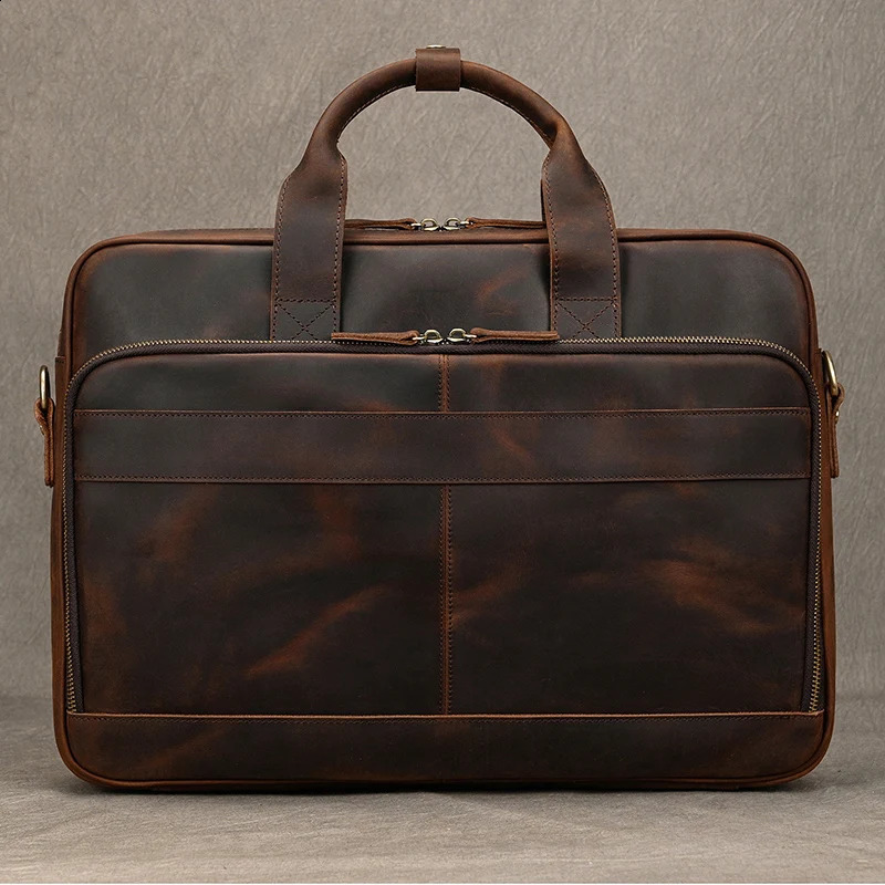 Men Briefcase Genuine Leather Laptop Bag 14 15.6 PC Doctor Lawyer Computer Bag Cowhide Male Briefcase Leather Men Business Bag 250804