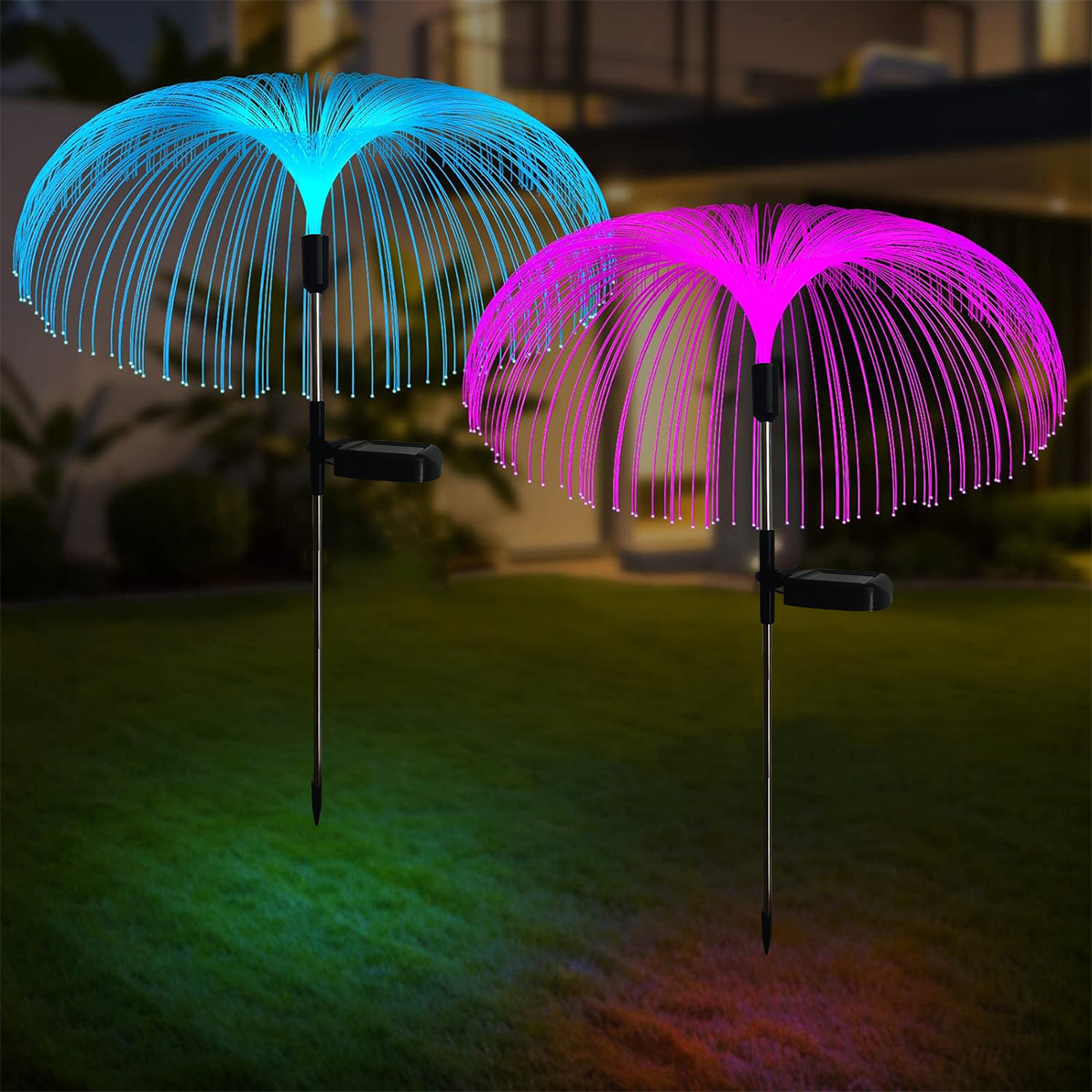 Solar Single Layer Fiber Optic Jellyfish Lights Outdoor Patio Ambient Light Garden Decoration Landscape Lights