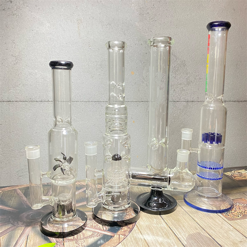 10-17 inch black Glass Hookahs Water Bongs 7mm Thickness Straight Type Smoking Pipes with Female 18mm Joint GB003