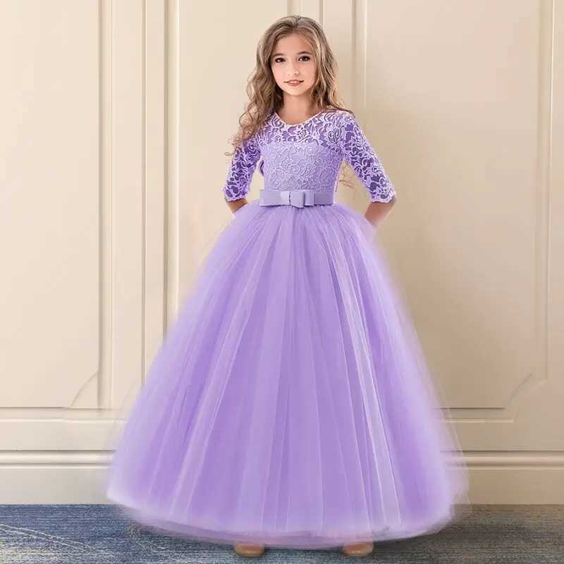 Girl's Dresses Elegant White Bridesmaid Girl Party Wedding Lace Dress Kids Dresses For Girls Children Costumes Princess Dresses 6 10 12 Years Y25