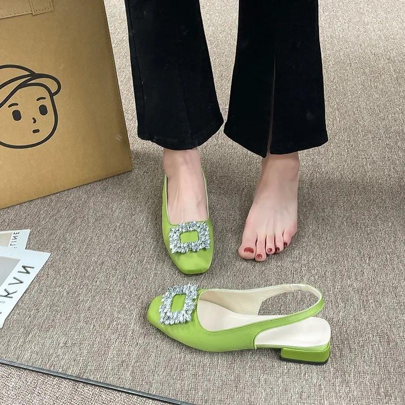 Dress Shoes Crystal Mid Heels Women Sandals Party Summer Chunky Slippers Designer Sexy Pumps Fad Flip ps Woman
