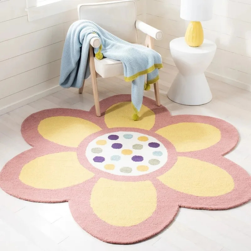 Round Flower Fluffy Carpet Bedside Plush Rug Cushion Girl Bedroom Childrens Room Floor Mat Non-slip Baby Play Mat 240723
