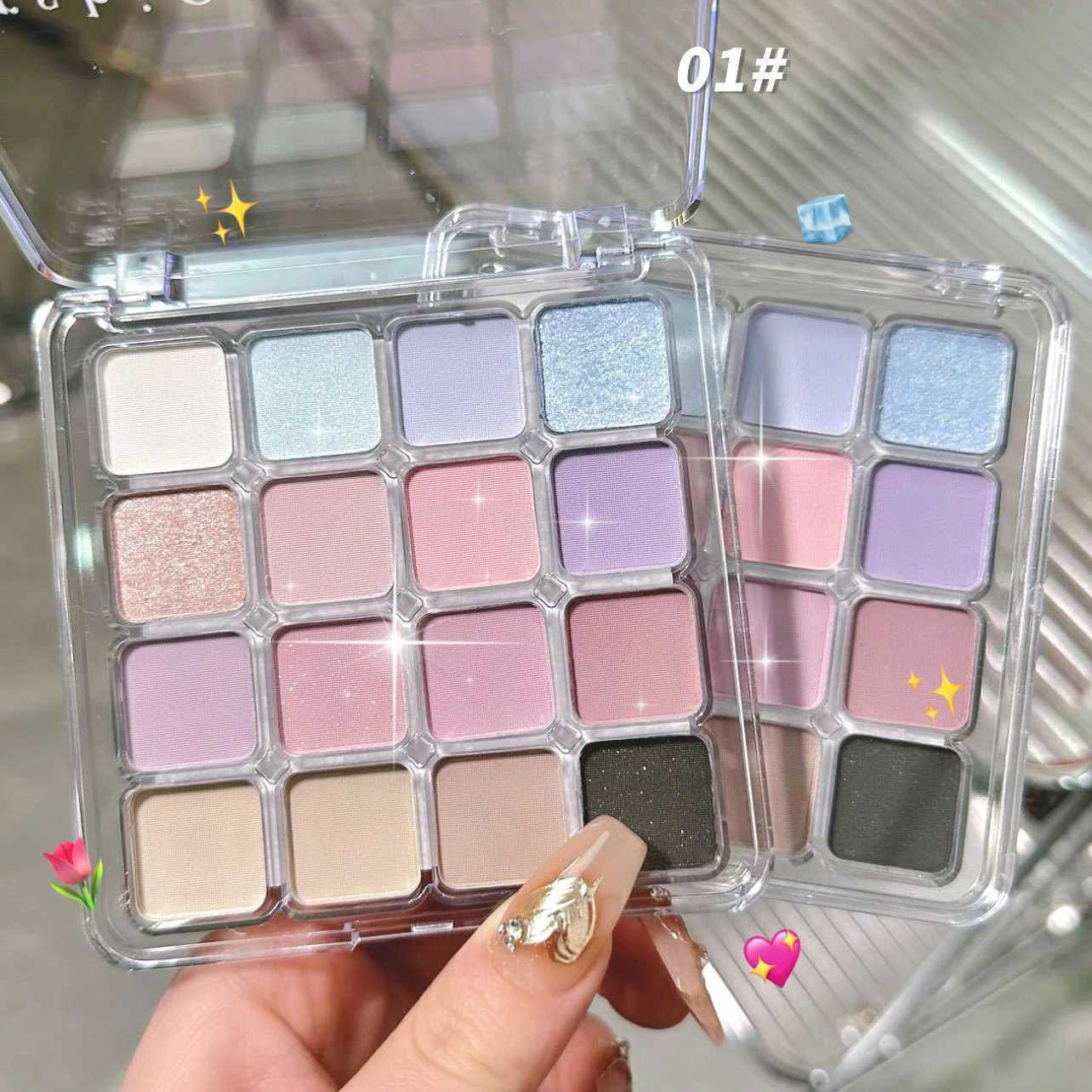 16 color pink blue pearl matte eye shadow palette glitter earth color eye shadow pigment waterproof durable Korean eye shadow makeupW240730