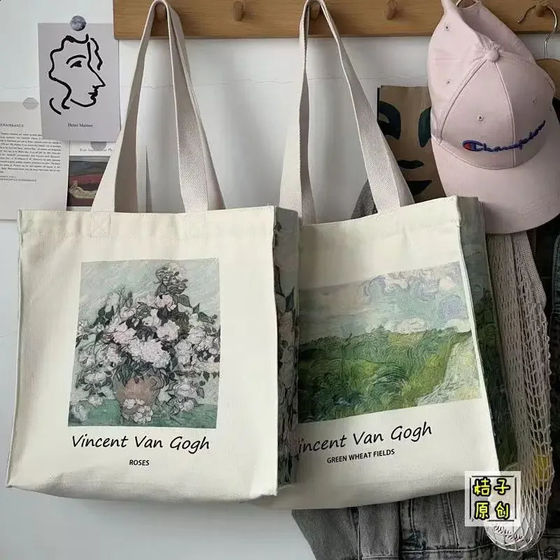 Van Gogh Morris Shoulder Bags for Women Vintage Shopping Bag with Handle Zipper Casual Canvas Tote Bag Bolsa Feminina 240724