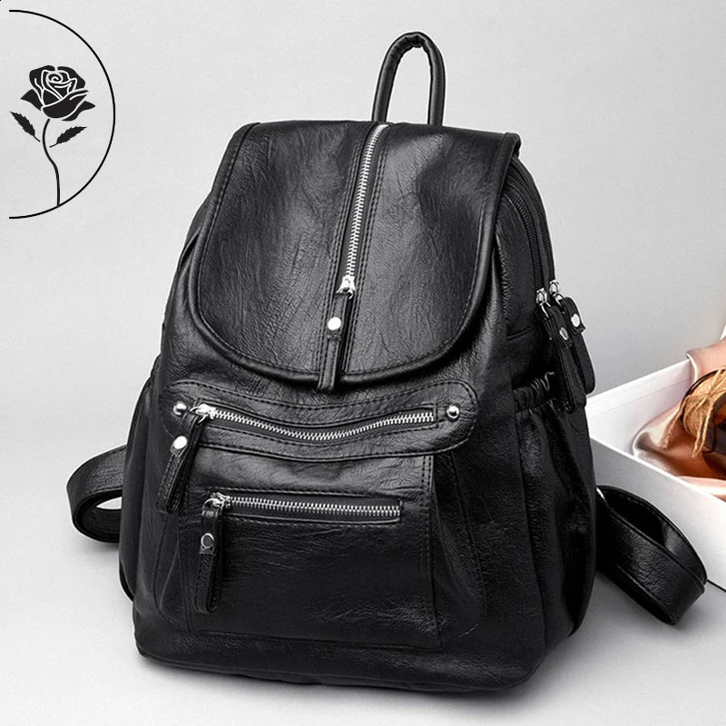 2024 Fashion Women Backpack High Quality Leather Backpack Casual Shoulder Bags School Bags Large Capacity Travel Backpacks 240723