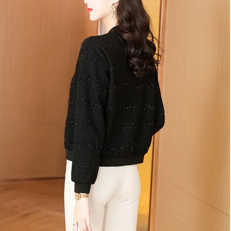 #5363 Black Baseball Jacket Women Zipper Slim Short Coat Ladies Stand Collar Vintage Outerwear Womens Jackets And Coats Slim 240812